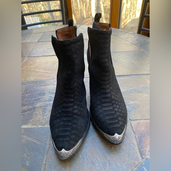 Jeffrey Campbell Cromwell Western Black Suede Snakeskin Leather Booties-Size 9 - Picture 6 of 15